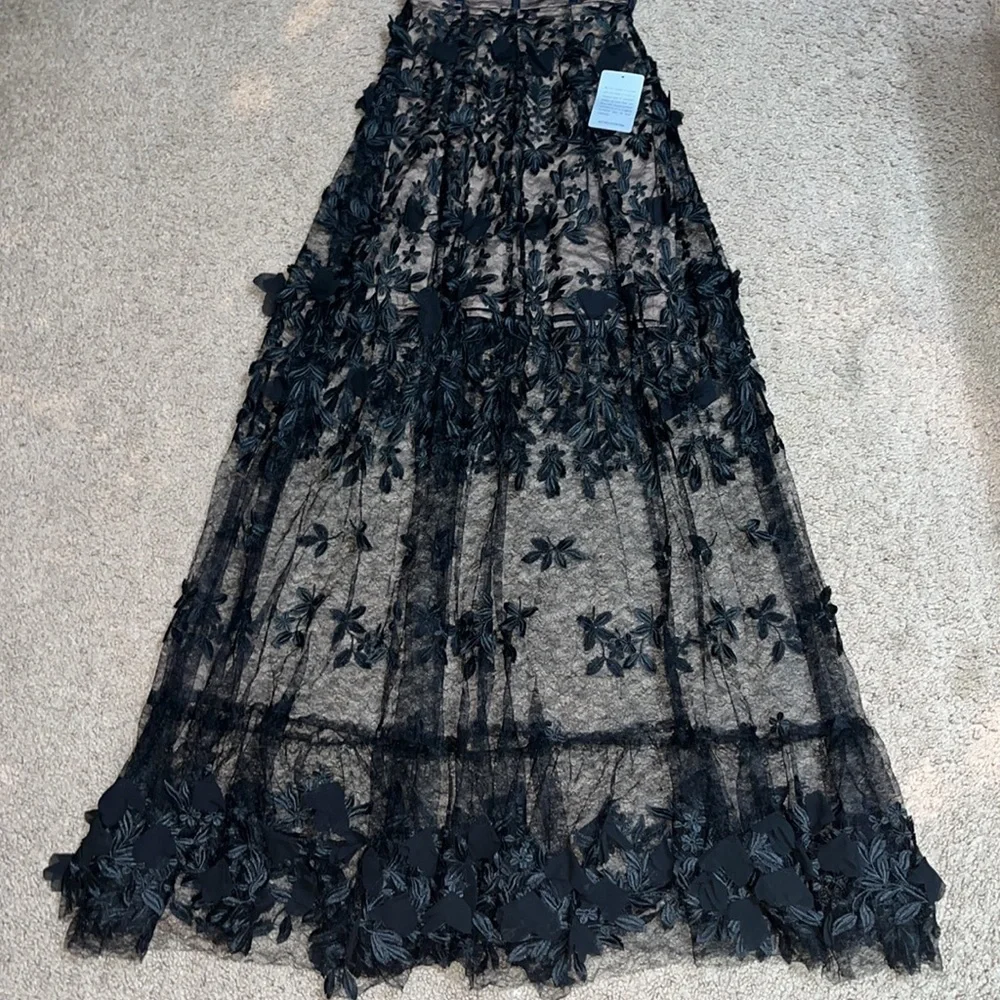 Dress the Population Anabel Embroidered Bustier Floral Sheer Lace Gown Black XXS - Picture 8 of 15